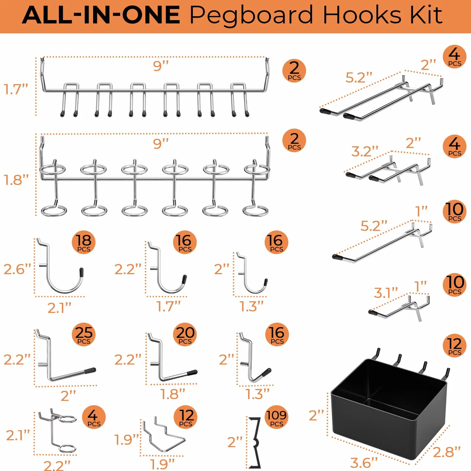 INCLY Kit organizador de accesorios para tablero de clavijas de 278 piezas, juego de ganchos para tablero de clavijas con contenedores para organizar herramientas, surtido de ganchos para tablero de