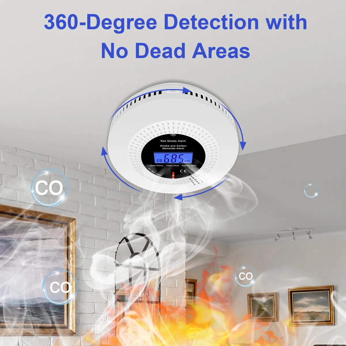 Detectores de humo y monóxido de carbono, alarmas combinadas de humo y monóxido de carbono para el hogar, con pantalla digital, aprobadas por EN 50291 y EN14604. 3 unidades