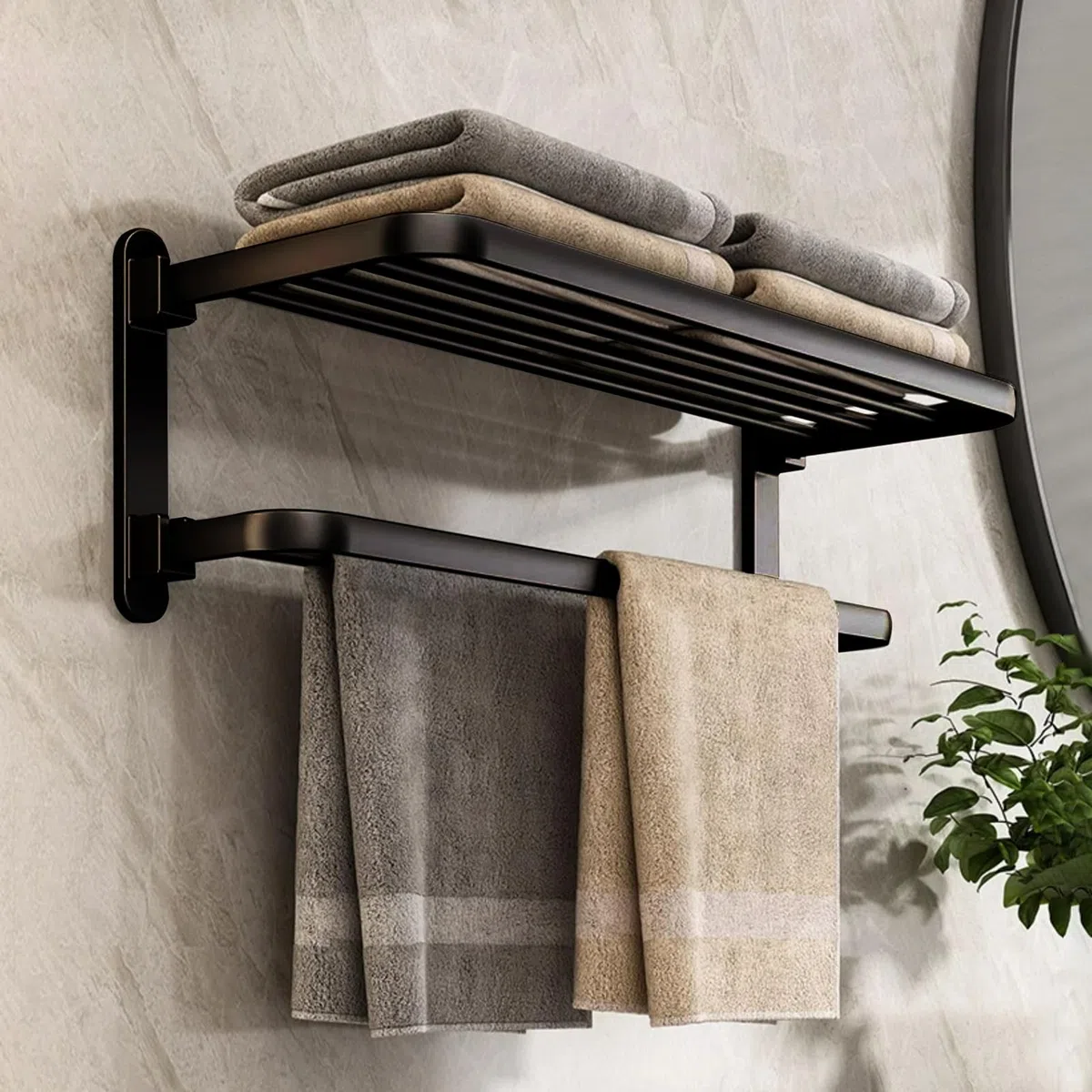 Toalleros de baño sin Taladro,Toallero de Pared para Colgar en la Pared Adhesivo,Toalleros de baño, Aluminio, Negro, 58cm