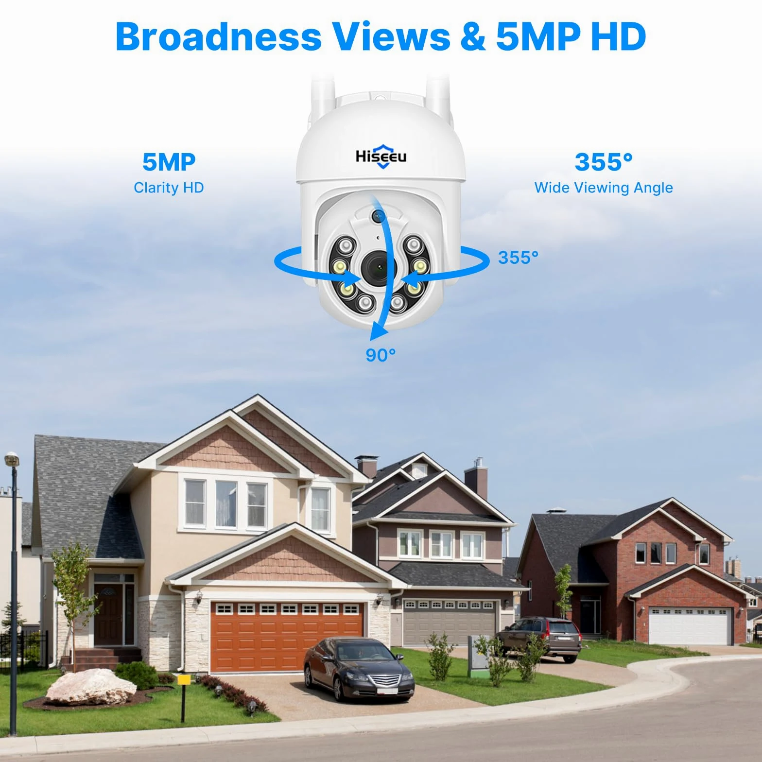 Hiseeu 5MP Kit Camara de Vigilancia WiFi Exterior, PTZ Cámara de Seguridad, 4X Camara IP y 10CH NVR, Audio Bidireccional, Detección y Seguimiento, Visión Nocturna en Color 1TB HDD