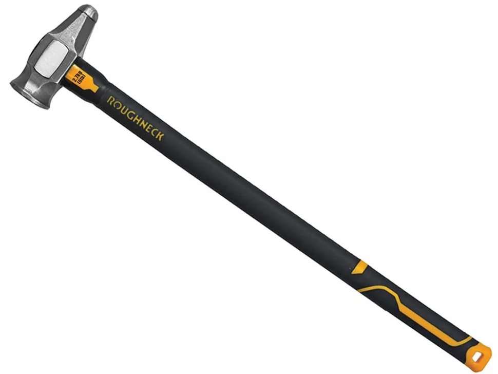Roughneck Marteau en fibre de verre durable, 5,5 kg, acier au carbone, surface de frappe extra large, point de frappe bombé, poignée en alliage d'acier, poignée moletée, noir