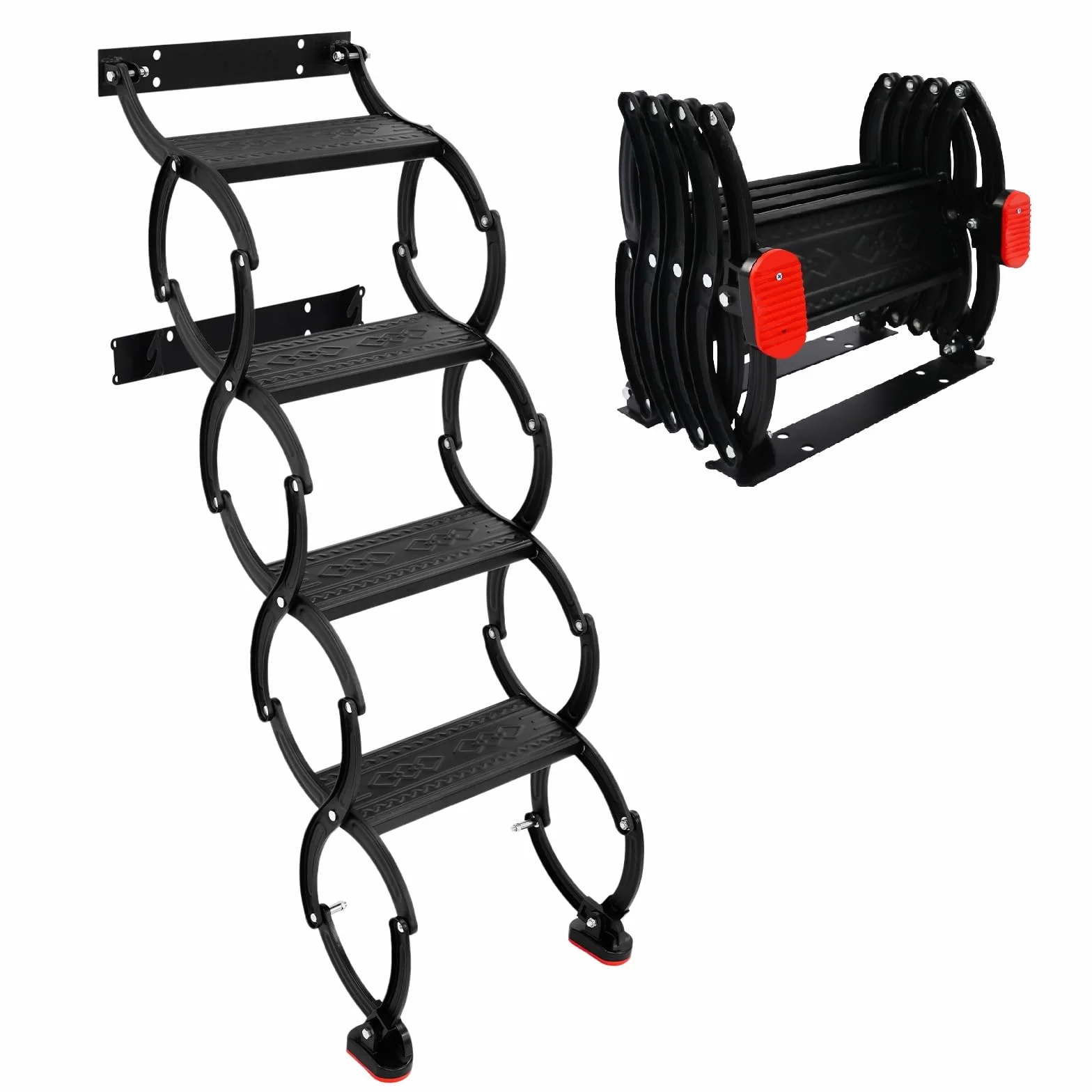 Escalera plegable extensible de 4 peldaños montada en la pared con peldaños antideslizantes, escalones telescópicos, para ático, garaje, sótano, negro, capacidad de carga 200 kg