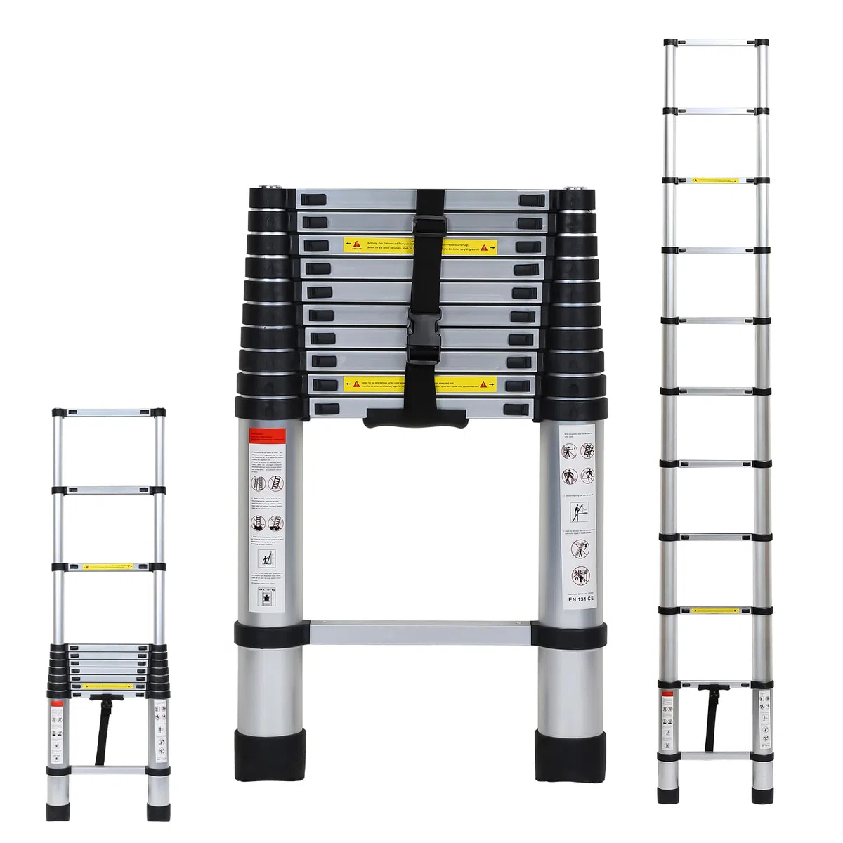 Escalera telescópica de Aluminio de 3,2 m, Interruptor de Seguridad de Varios Niveles, portátil, Antideslizante, Multiusos, Carga máxima de 150 kg