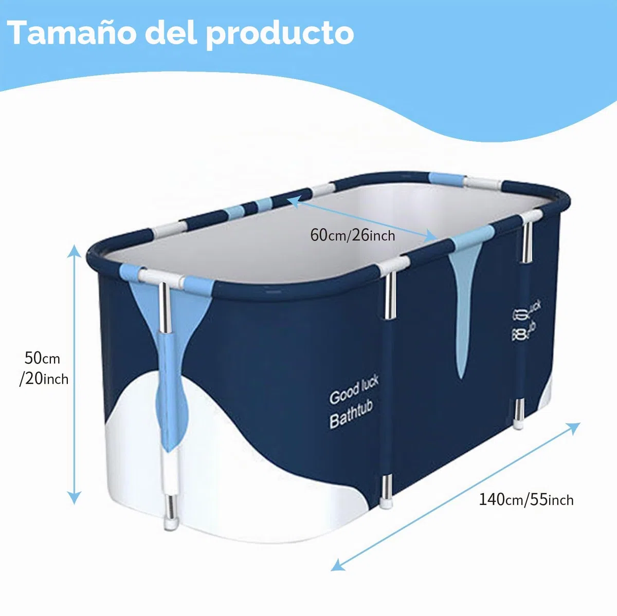 Bañera portátil extragrande de 141 cm para adultos, tina plegable de 55 pulgadas de grosor con marco de metal, bañera de spa plegable para cabina de ducha, baño familiar separado para baño de hielo