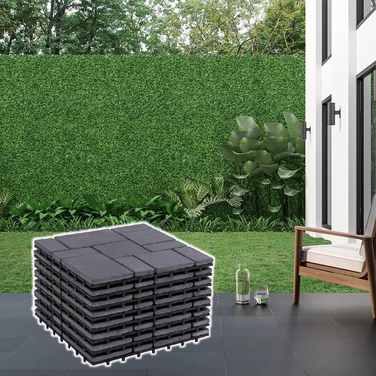 Baldosa clic en pizarra natural | Modelo Roma | Antracita | 30 cm x 30 cm | Set de 8 baldosas = 0,72 m² | Para terrazas, jardines, balcones, piscinas, interiores, exteriores