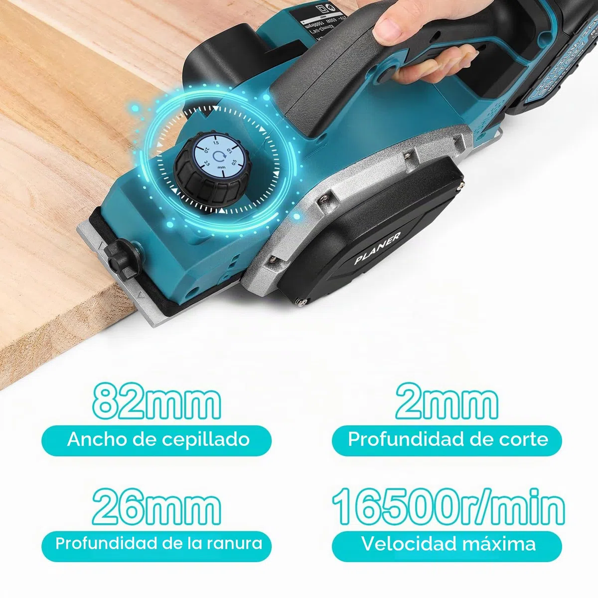 Cepilladora Eléctrica Inalámbrica compatible con Makita 18V Batería, 16500 RPM Cepilladora de Madera Portátil con Ancho de Cepillado 82 mm y Profundidad 2 mm, para Trabajar la Madera, Carpintería