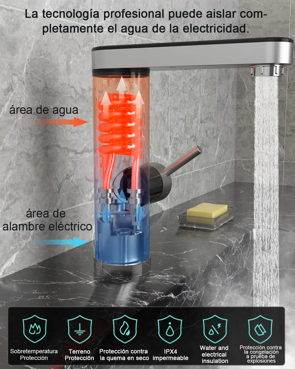 Grifo de agua caliente de acero inoxidable, grifo eléctrico con calentador de paso con indicador de temperatura digital, salida giratoria de 120 grados, armaturas eléctricas baño (salida de pantalla)