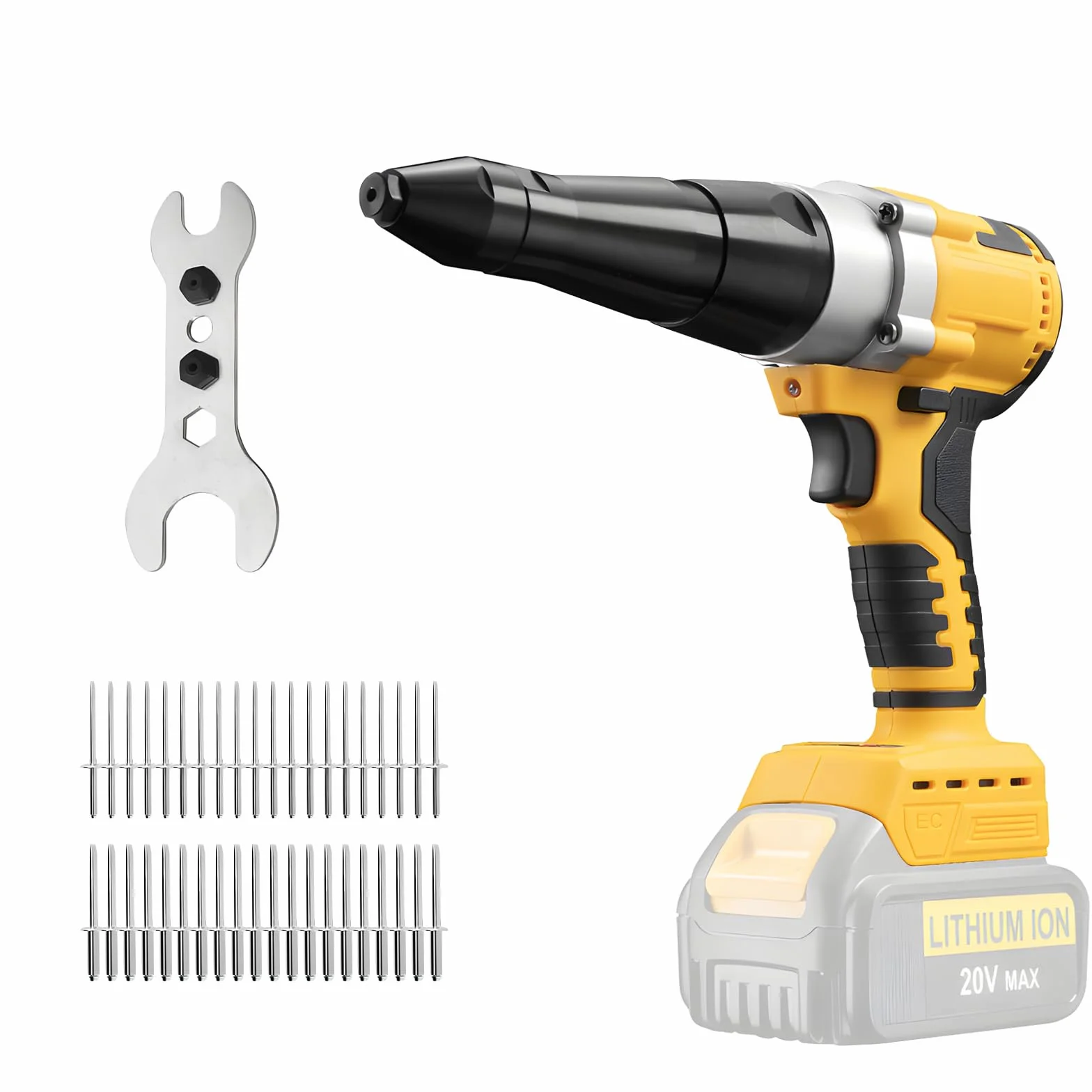 Pistola de remachar inalámbrica compatible con batería Dewalt 18V MAX, remache pop sin escobillas con 3 tamaños (0,3 cm, 5/32", 3/16") remaches de aluminio y luz LED, para metal