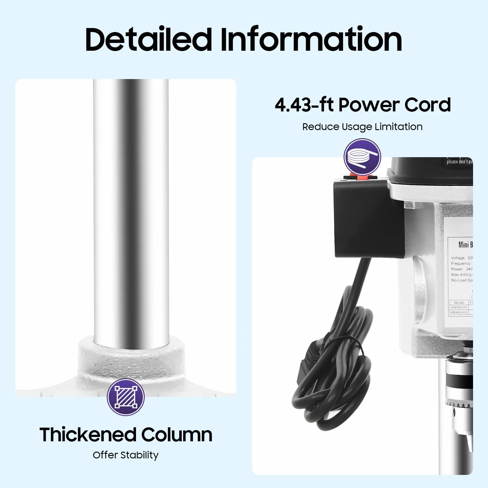 Mini taladro de columna, 340 W, tres velocidades con tope de profundidad, regulación de velocidad sin niveles, mini taladro de mesa, taladro portátil, madera, placa de plástico