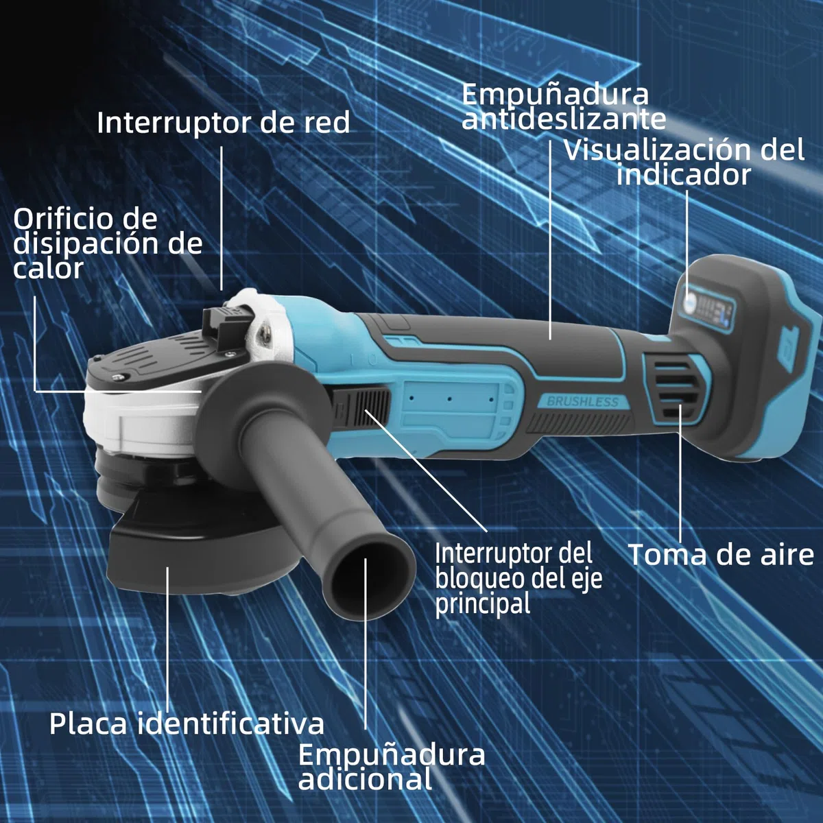Amoladora angular con batería compatible con Makita 18 V, 8500 rpm, control de velocidad de 4 niveles, disco abrasivo de 125 mm con llave de lijadora para lijar, cortar y pulir (sin batería)