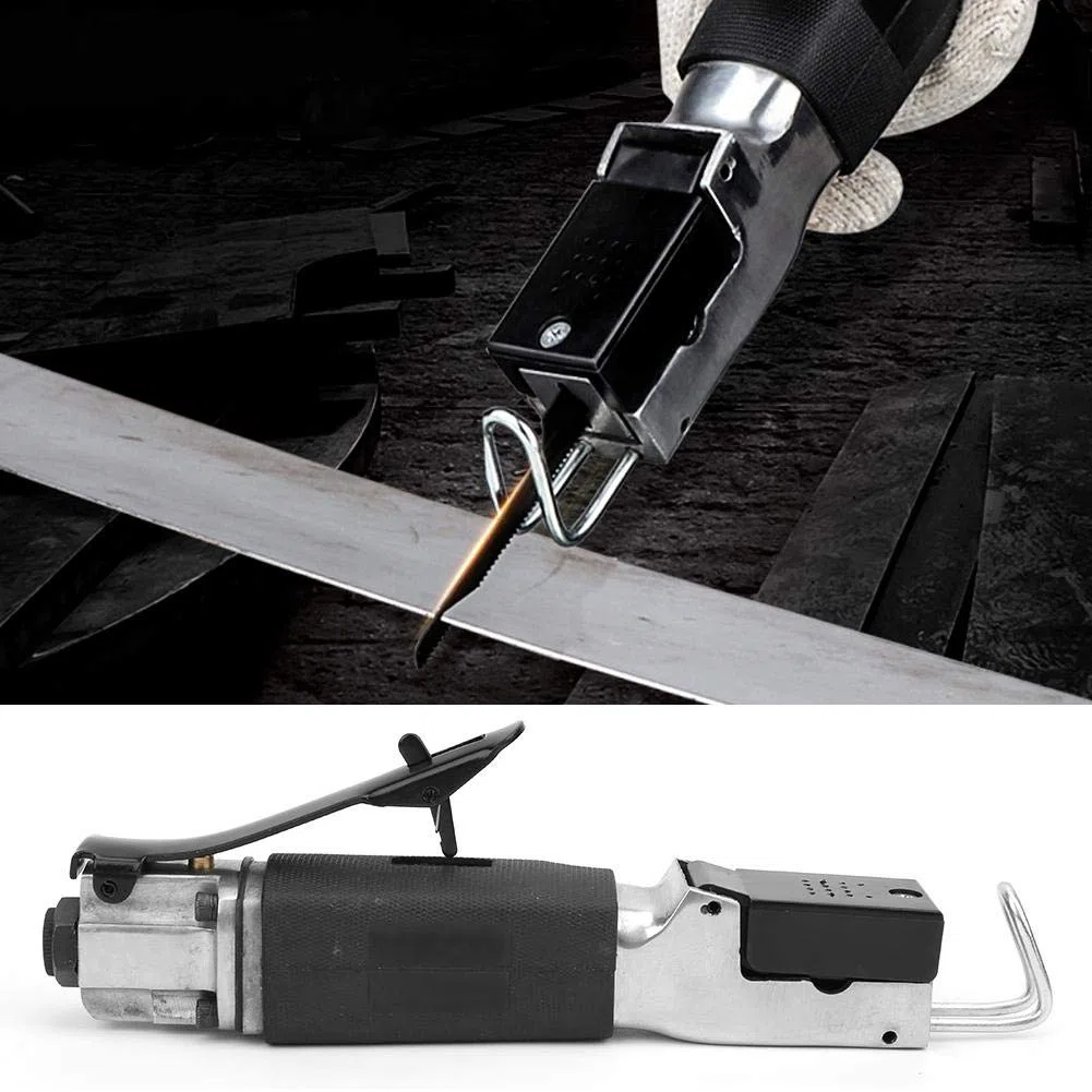 Sierra neumática profesional de aire comprimido de 1/4" - Sierra neumática - Herramienta de corte con mango de goma - 3 hojas de sierra - Capacidad de corte de 1,5 mm