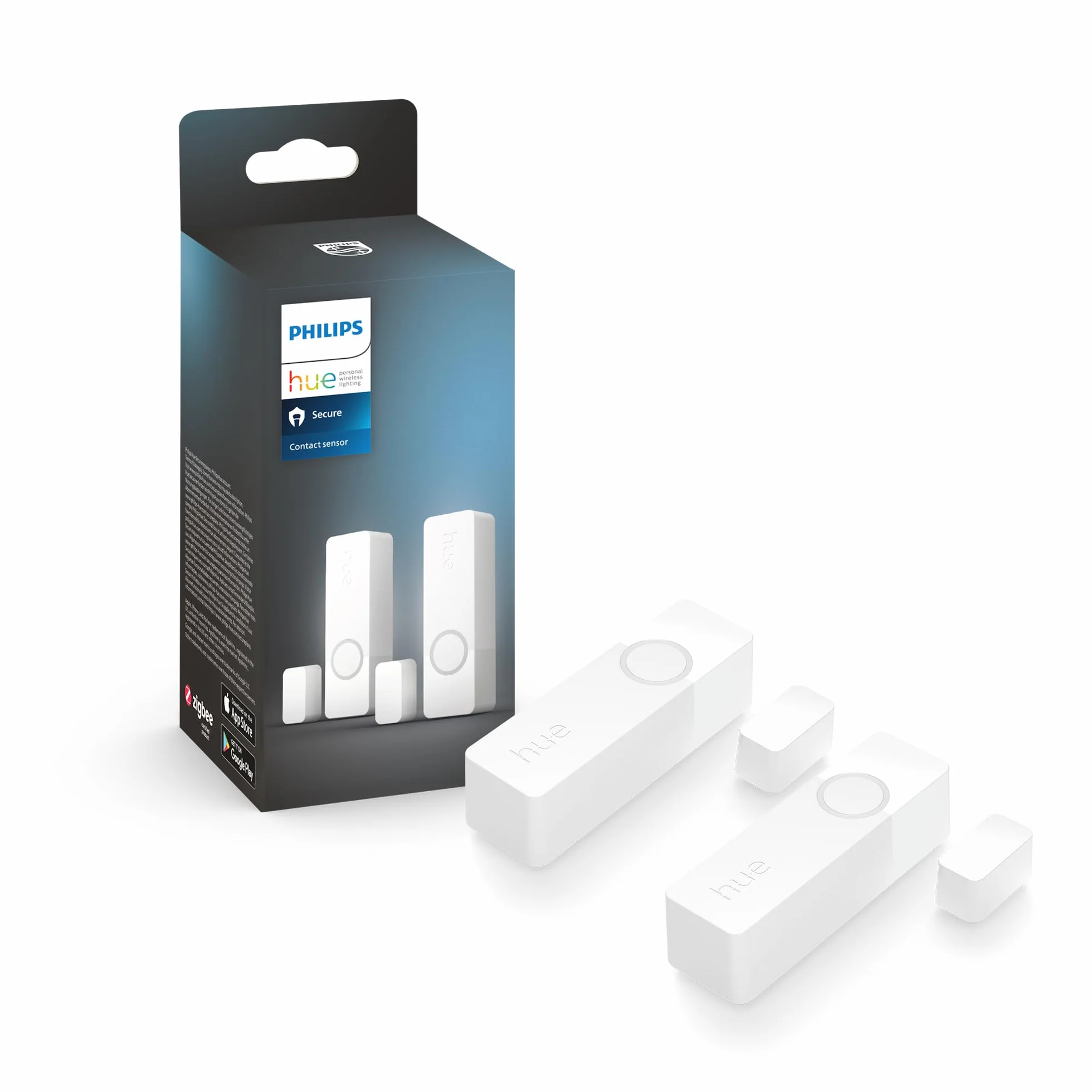 Philips Hue Secure Sensor de Contacto Inteligente para Puertas y Ventanas, Control de Vigilancia y Luz Inteligente con Solo una App, Requiere Bridge, Pack de 2 Sensores, Blanco