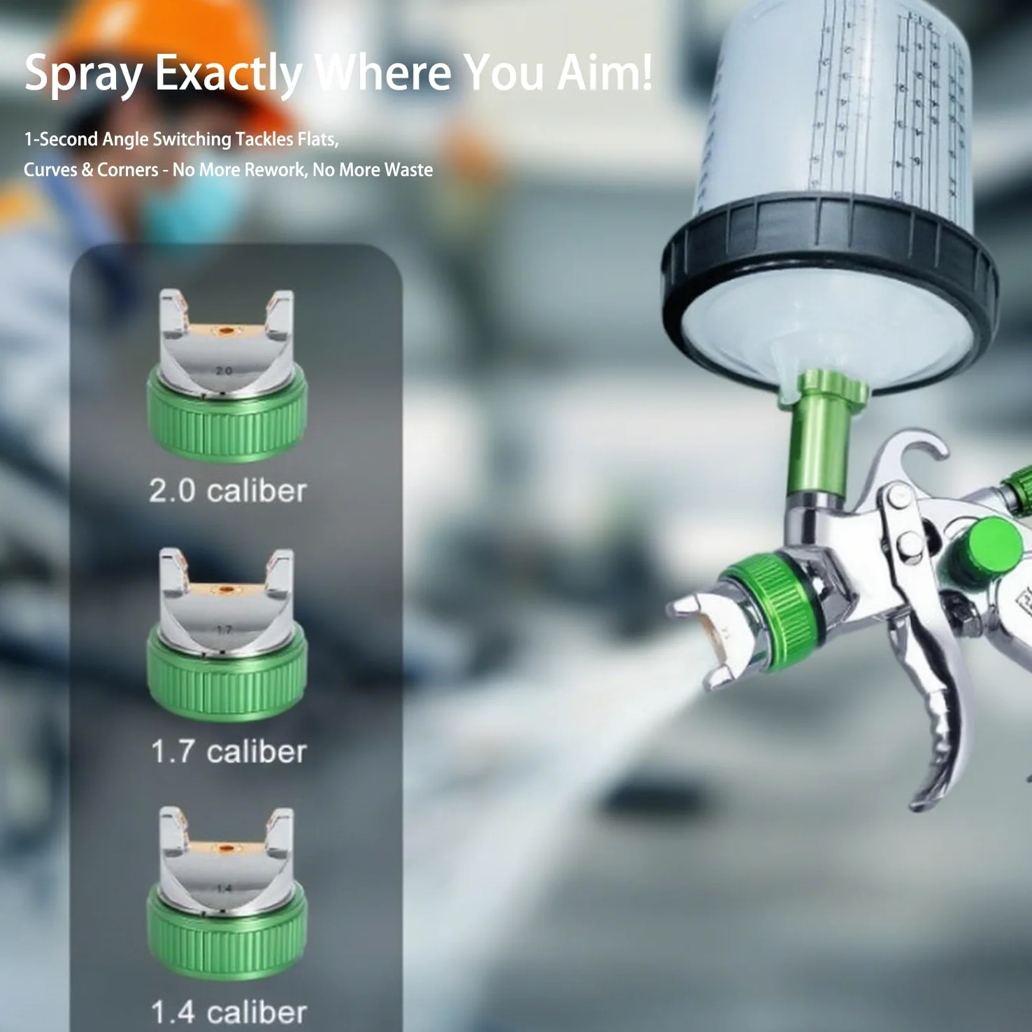 Pistola Pintura Neumática para Automóviles, Pistola para Pintar Paredes y Techos, con 10 Tazas para Mezclar, Herramienta de Pulverización Profesional, Color Verde​, 600ML