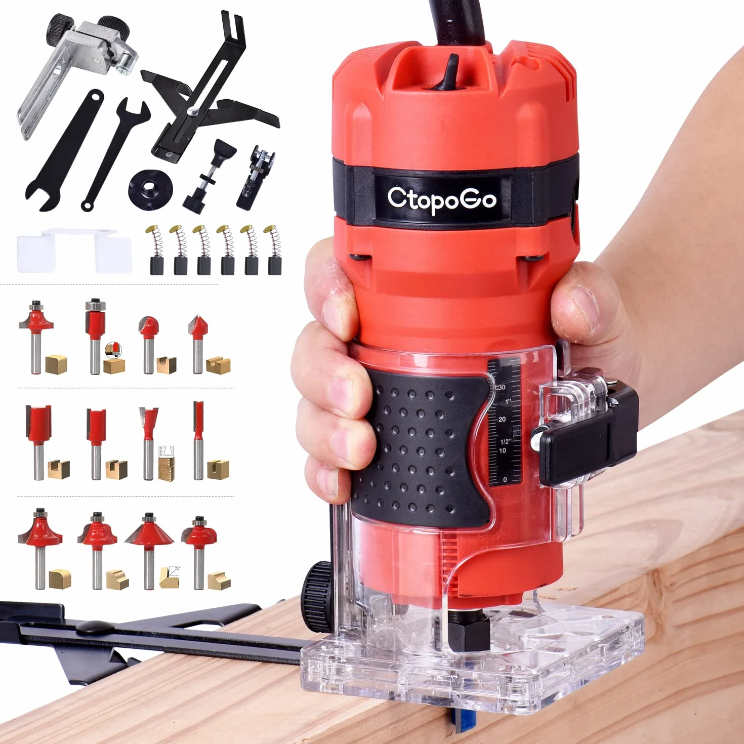Herramienta compacta de enrutador de palma de madera, Rebajadoras Eléctricas, recortadora de mano, herramienta de corte de palma con 12 piezas de brocas de enrutador de 6mm 800W 220V