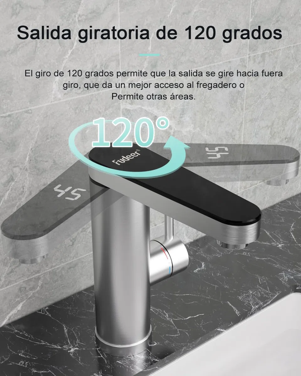 Grifo de agua caliente de acero inoxidable, grifo eléctrico con calentador de paso con indicador de temperatura digital, salida giratoria de 120 grados, armaturas eléctricas baño (salida de pantalla)
