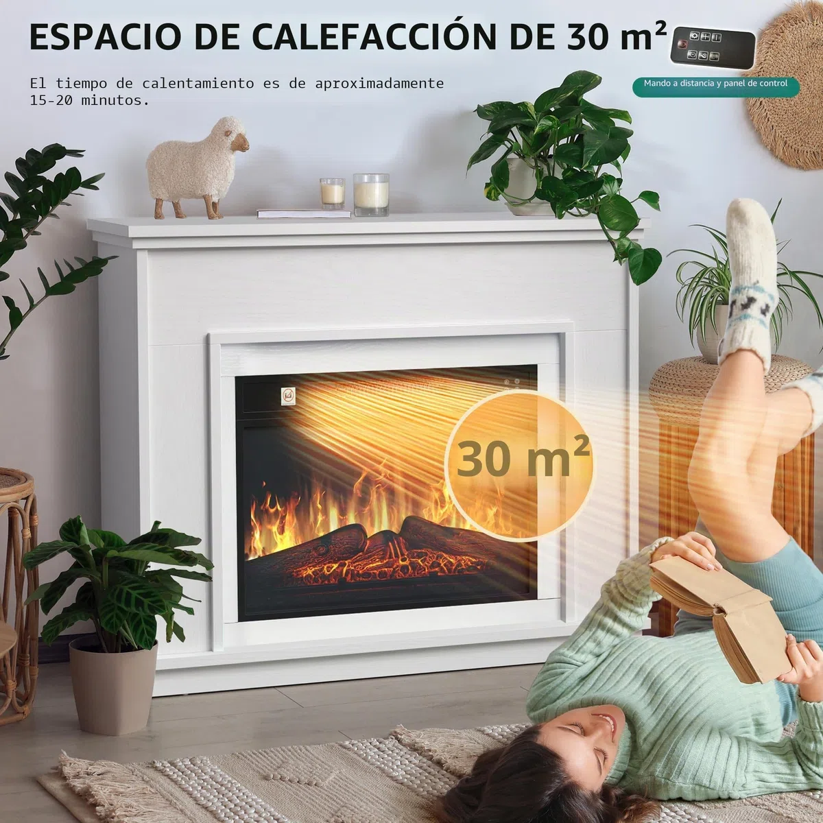 YITAHOME Chimenea Eléctrica Blanca 23″ con Efecto de Llama 3D y LED 24 Colores