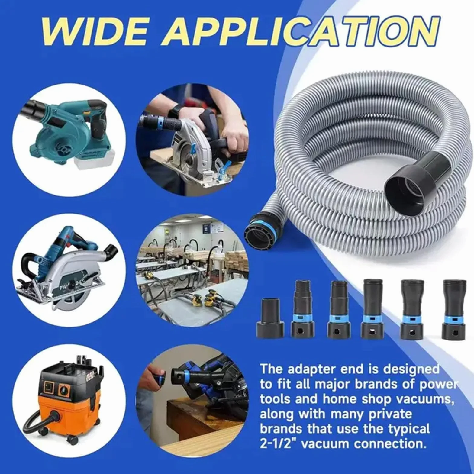 Fabater Kit de Manguera de Recolección de Polvo, Manguera de Aspiradora de 1 1/4 Pulgadas X 10 Pies con 6 Adaptadores y de Rápido, Compatible con la Mayoría de Herramientas
