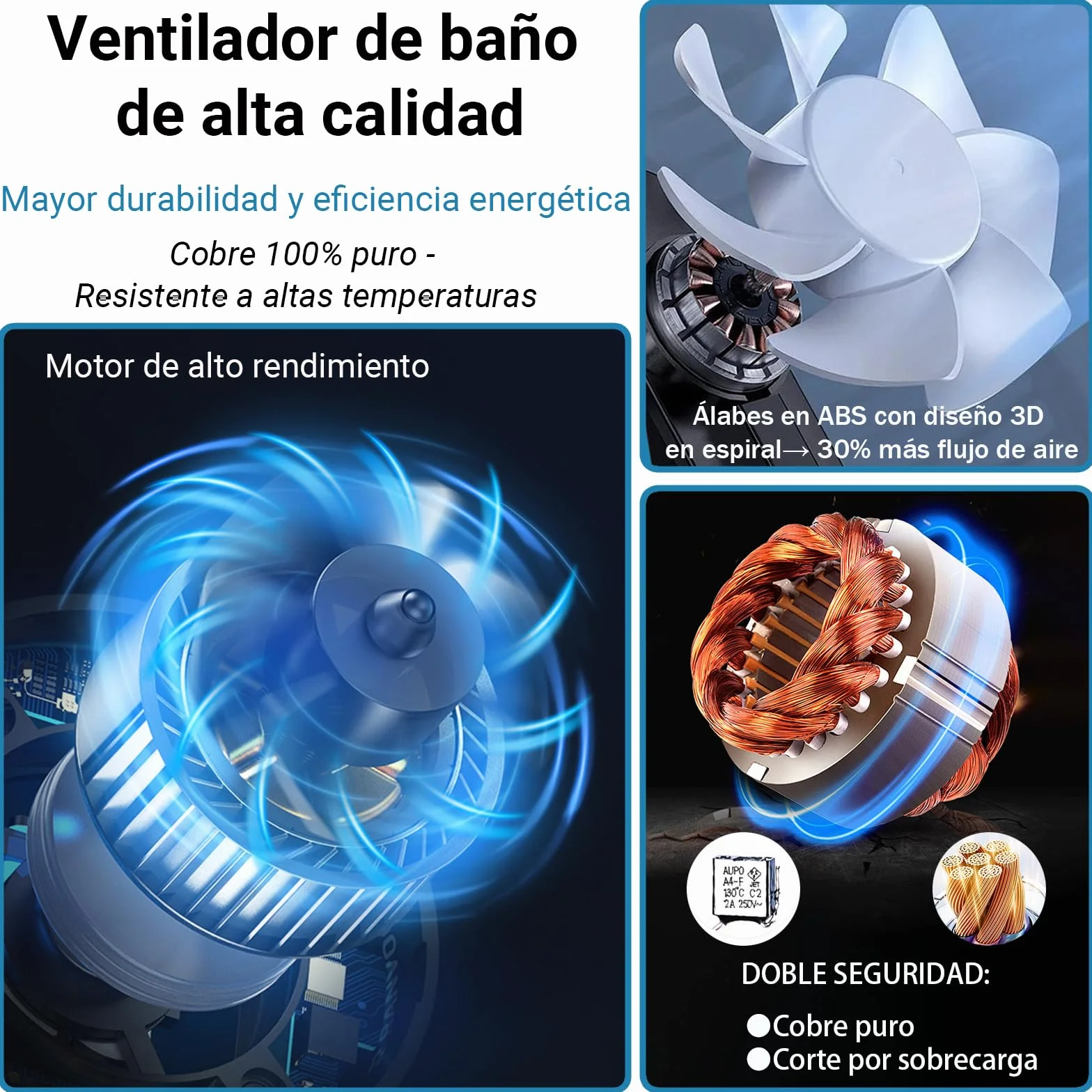 100 mm Ventilador Extractor de Baño con Sensor de Humedad y Temporizador Ventilador Silencioso ≤34 dB, Válvula Antirretorno, 95 m³/h Montaje en Pared,Techo o Ventana para Baño,Cocina,Inodoro