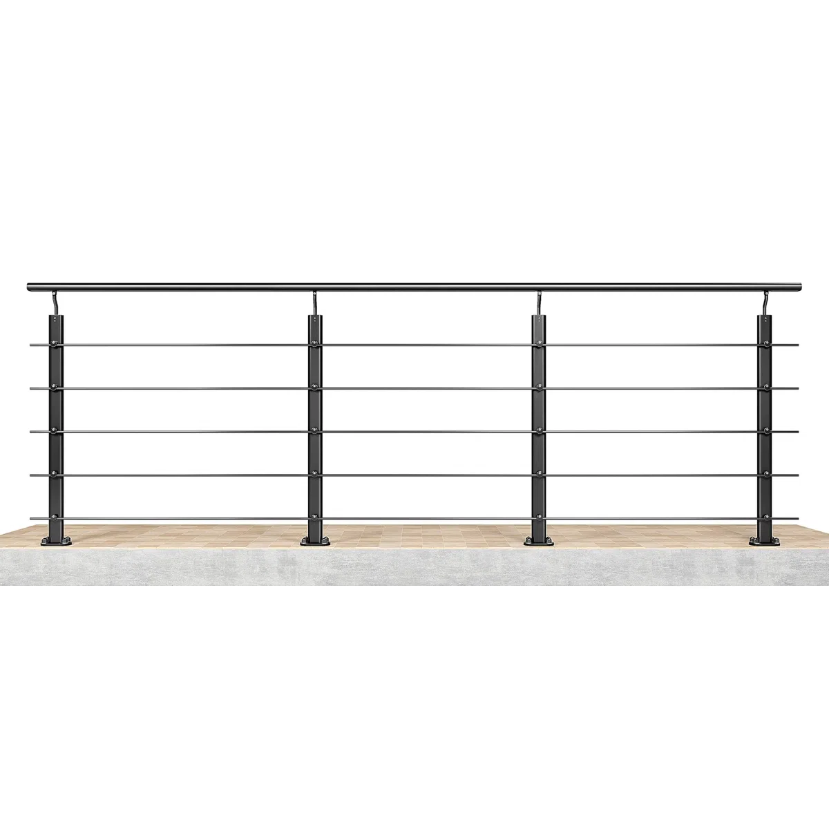 AICA 300x100cm Barandillas de aluminio, Barandilla de escalera, Ángulo de montaje ajustable, uso interior y exterior - Negro mate - fijaciones al suelo
