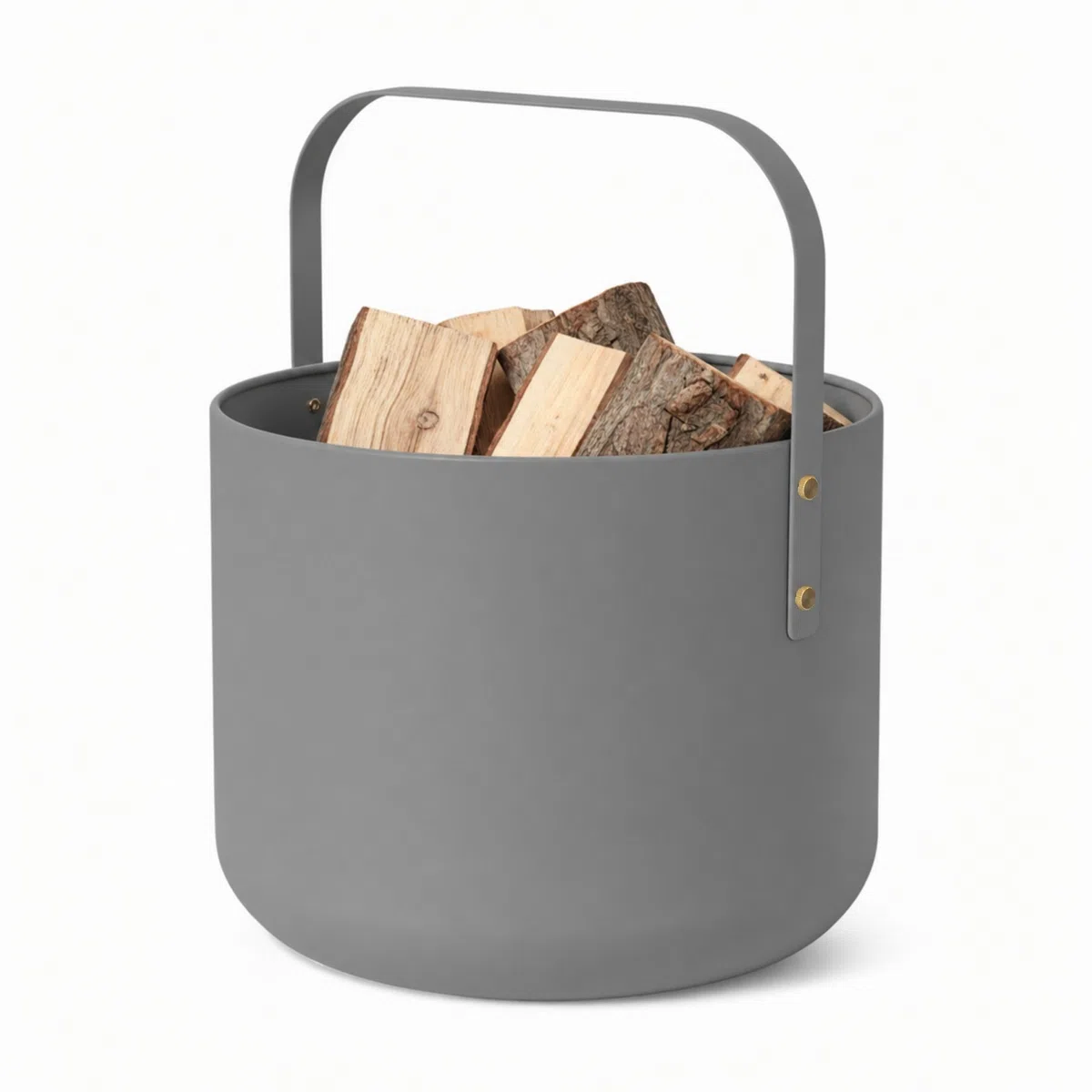 Cesta de diseño LIVLIG para leña de metal, cesta de madera para leña con asa, gran cesta para leña de 36 x 44 cm, cesta de leña como accesorio para chimenea, cesta de almacenamiento con aspecto mate