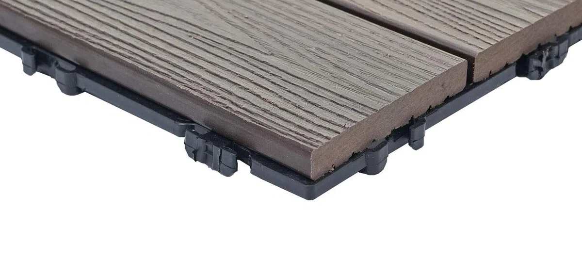 Mendler WPC HWC-E20 - Baldosa para Suelo (Aspecto de Madera, para Balcones y terrazas), 11x je 30x30cm = 1qm, geprägt Grau-Braun