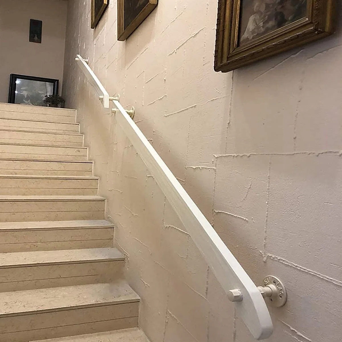 Pasamanos Escalera Madera, Barandilla de escalera antideslizante con soportes, Contra la Pared Kit de Barra de Agarre de Seguridad Para Ancianos y Niños, para Pasillo Villa Loft (White, 150cm)