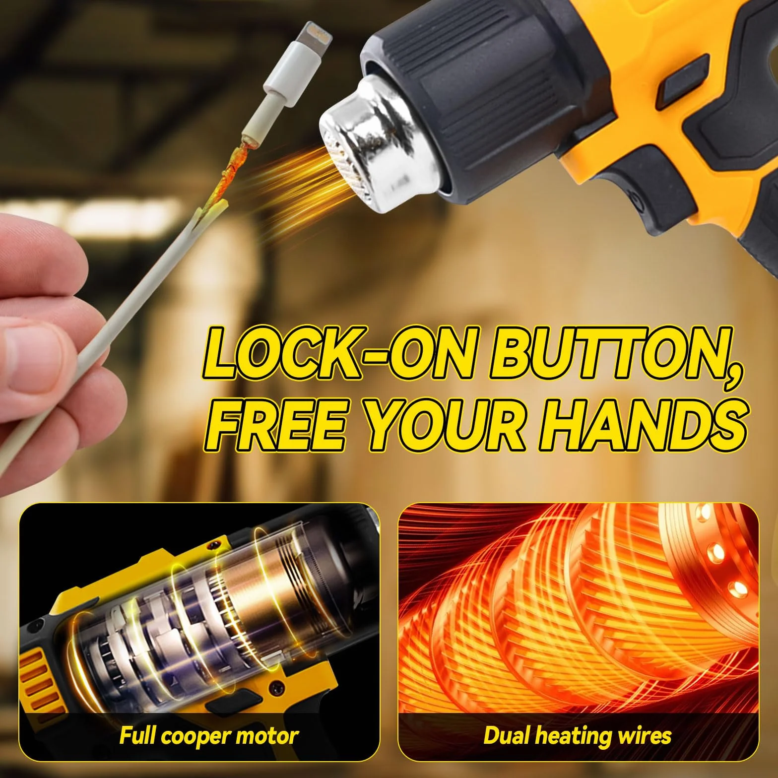 Pistola de calor inalámbrica para batería Dewalt de 20 V, pistola de aire caliente de 50 ℃-550 ℃ con pantalla digital, pistola de calor inalámbrica de calentamiento rápido, temperatura ajustable y