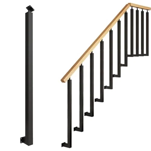 Balaustres de Escalera Poste, Barandilla Rectangular Individual, Balaustres de Metal para Escaleras de Montaje Lateral, para Uso Interior y Exterior, Columna de Barandilla con Kit de Tornillos
