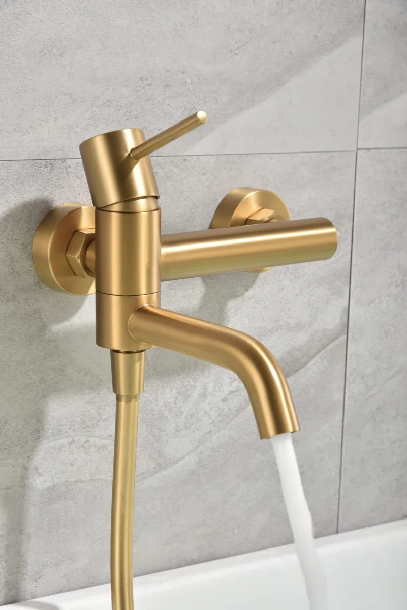 IMEX - Griferia baño y ducha, grifo monomando de bañera con caño SERIE MONZA Oro Cepillado - BDM039-4OC
