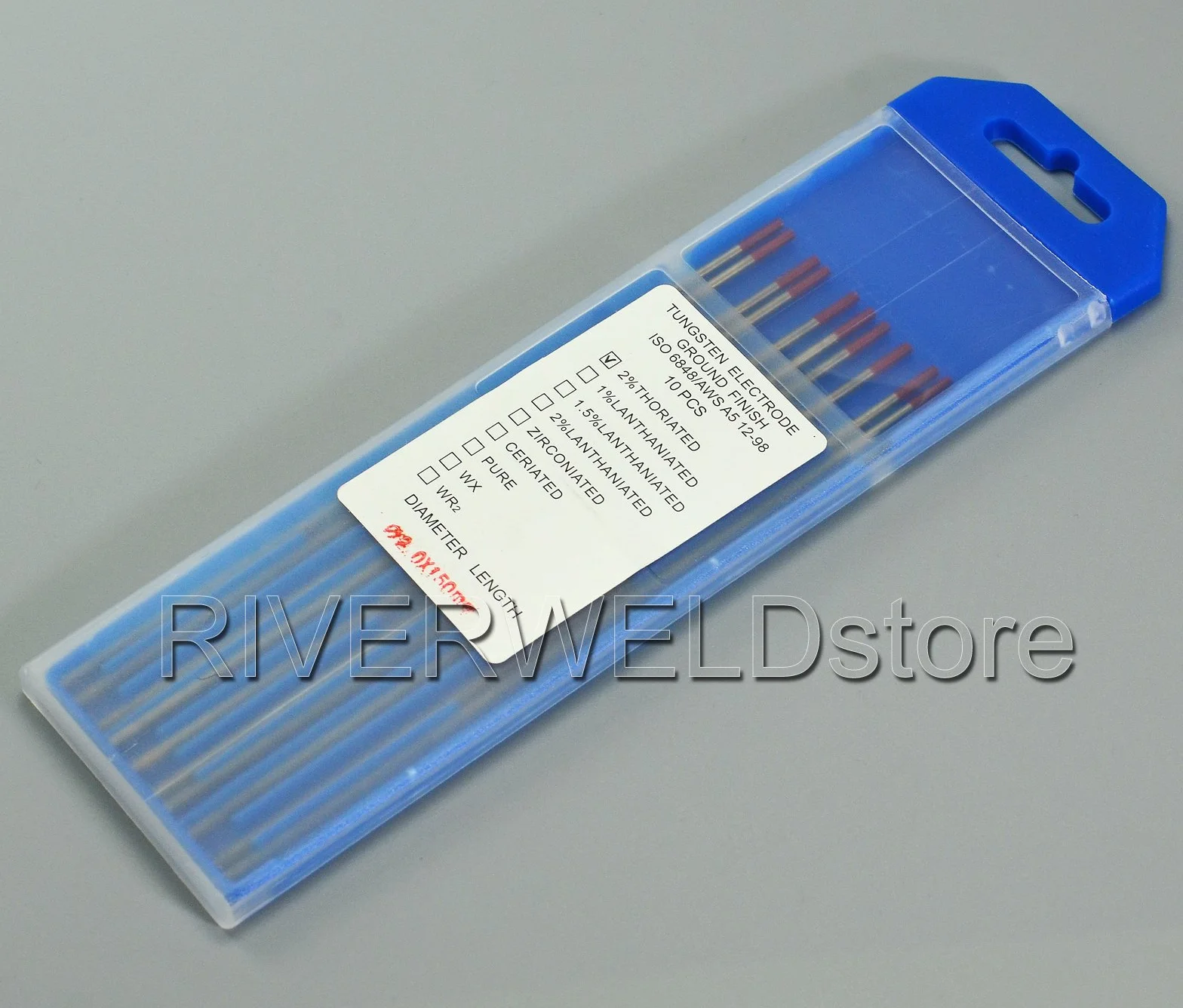 RIVERWELD Electrodo de tungsteno para soldadura TIG rojo WT20 toriado al 2% 2,0 mm x 150 mm 10 unidades