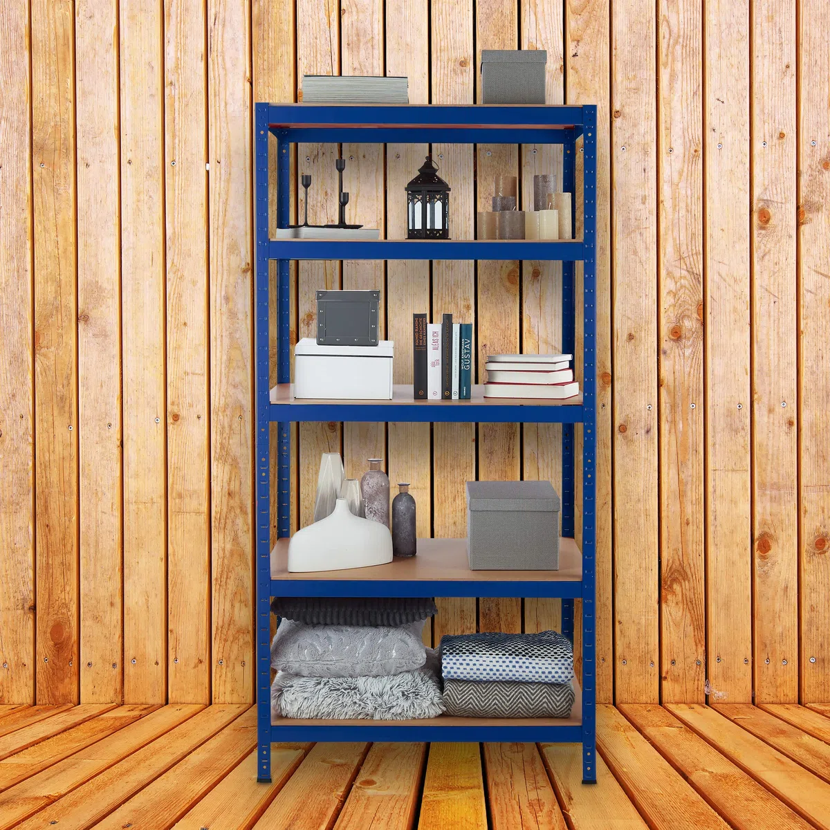 Relaxdays Estantería de almacén, 1325 kg, Cinco estantes, Ensamblaje, Organizador, Acero, 180 x 90 x 45 cm, Azul