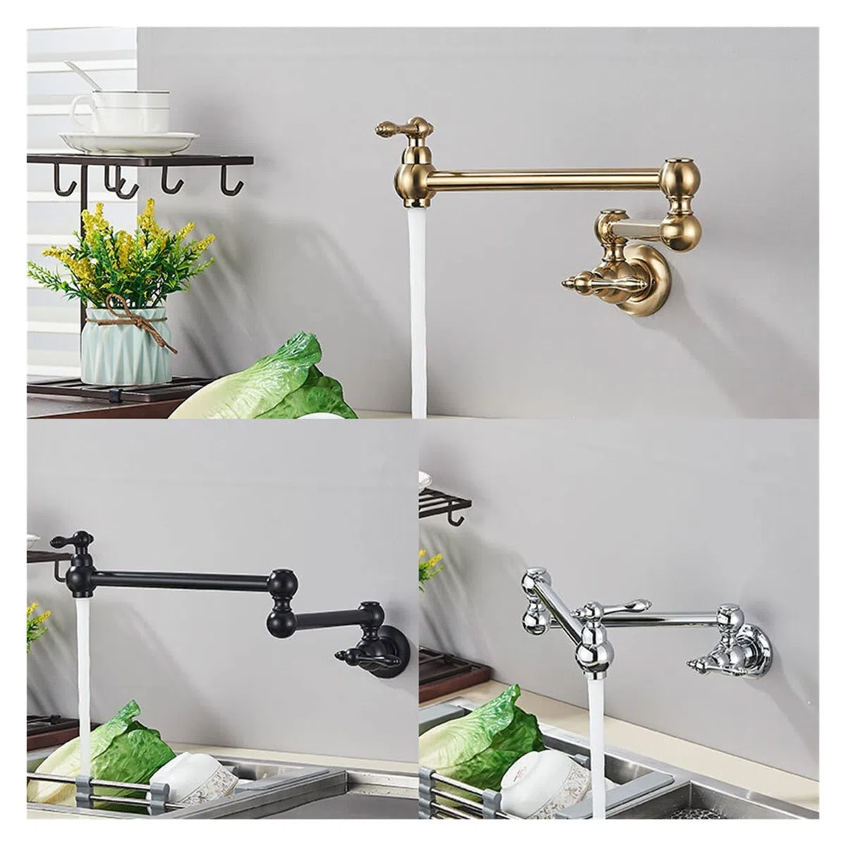 Grifo de llenado de ollas Grifo de cocina de latón Oro cepillado Sing Fregadero de cocina frío Grifo de agua Grifo monomando Grifo de rotación 360 Montado en la pared ( Color : Chrome A , Size : Y )