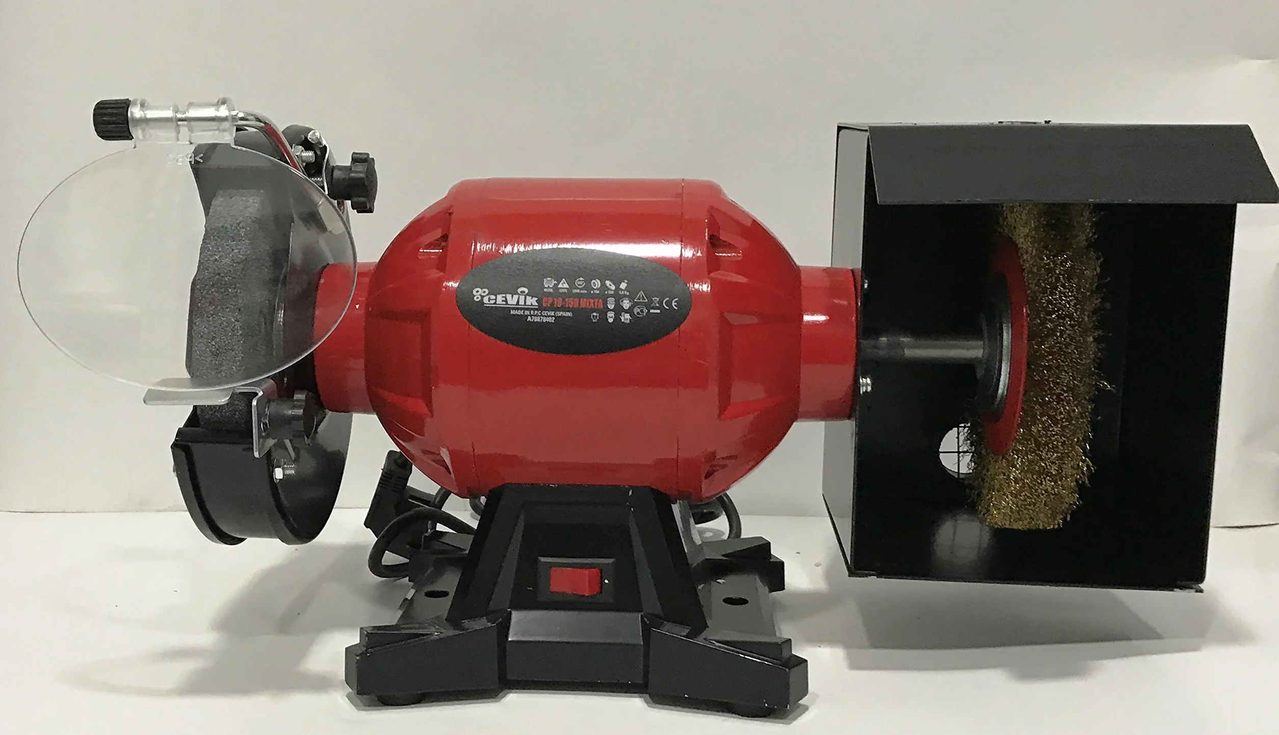 CEVIK PRO - CP10-150MIXTA Esmeriladora de Banco Combinada 450W - Muela y Cepillo 150 mm - 2950 rpm - Amoladora Pulidora Profesional para Taller y Afilado de Cuchillos