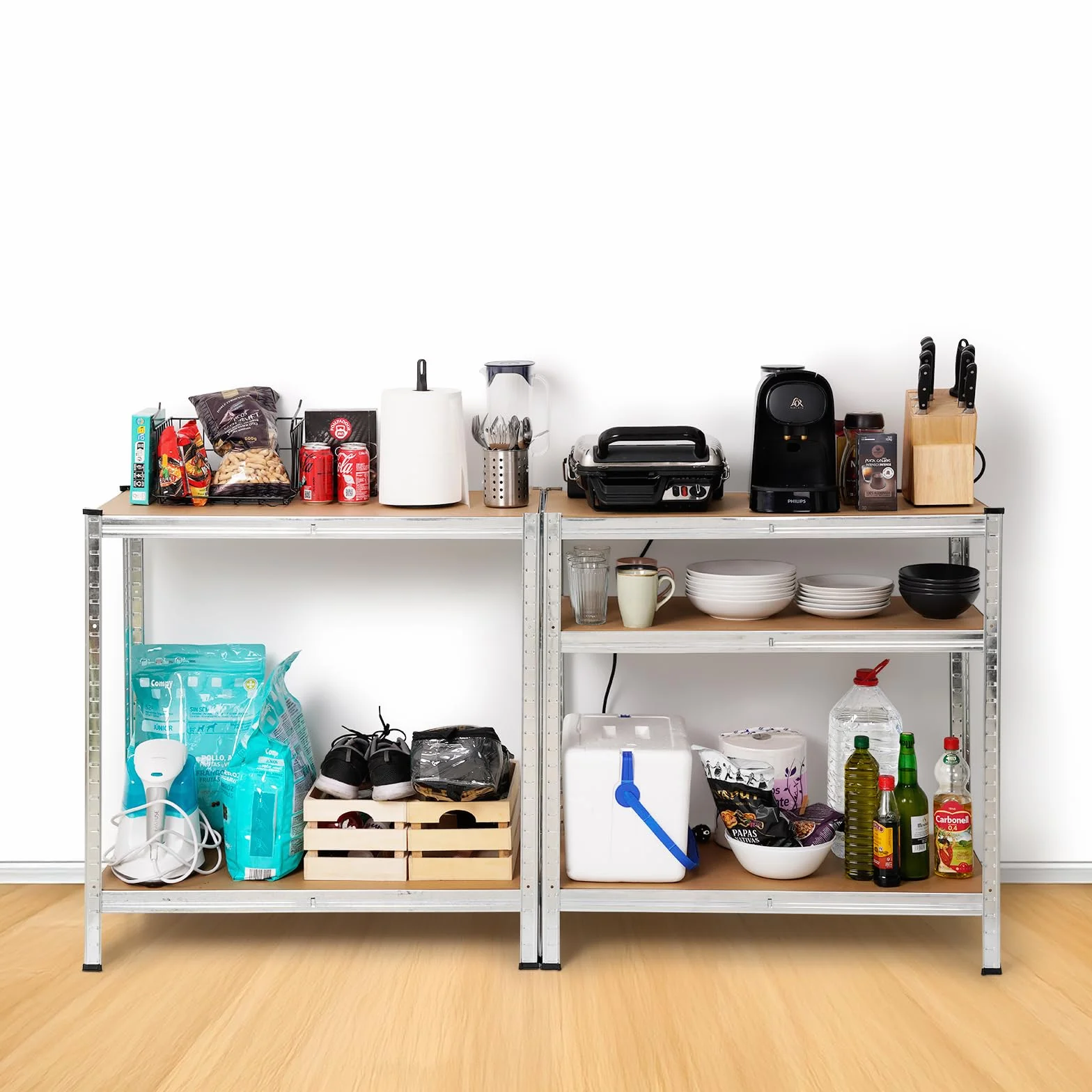 The Homeweeks Pack 2 Estanterías Almacenaje Metálicas 180 * 90 * 40cm | Acero Galvanizado | Modular 5 Baldas Ajustables | 175 kg por Estante 875 kg Total | Montaje Suelo | System Click & Push