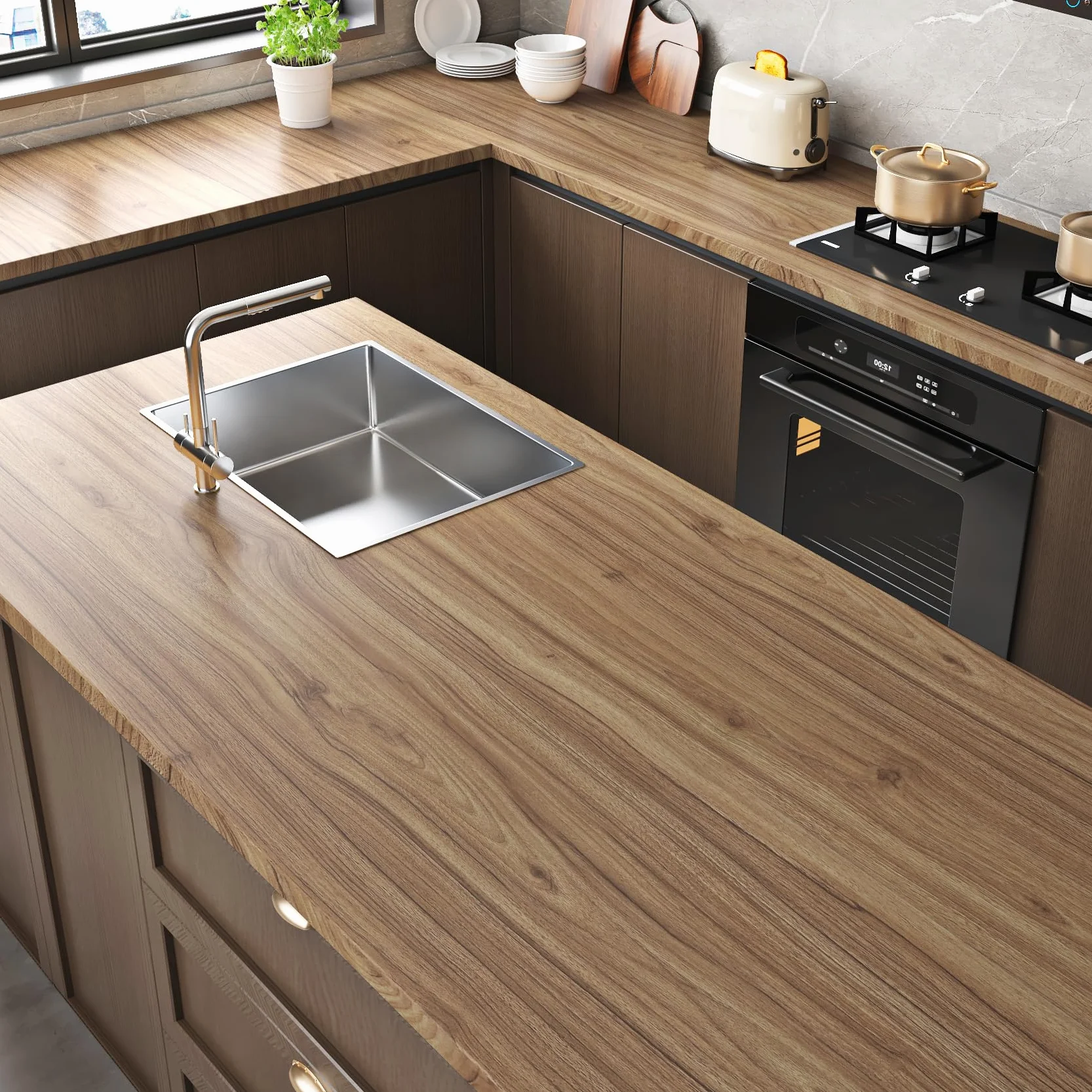 Livelynine Vinilo para Encimera de Cocina Madera Vinilo Adhesivo Cocina Pared 90CMx500CM Papel Adhesivo Muebles Madera Puertas de Armario Mesas Papel Pintado Maderas Autoadhesivo Papeles Pared Maderas