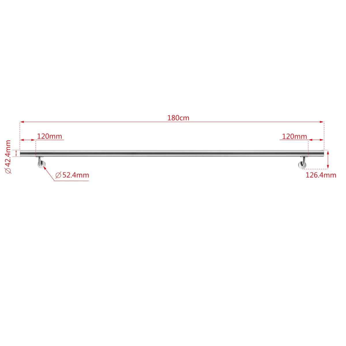 AICA Barandilla de acero inoxidable 304, pasamanos de pared, para exterior e interior, longitud: 180 cm