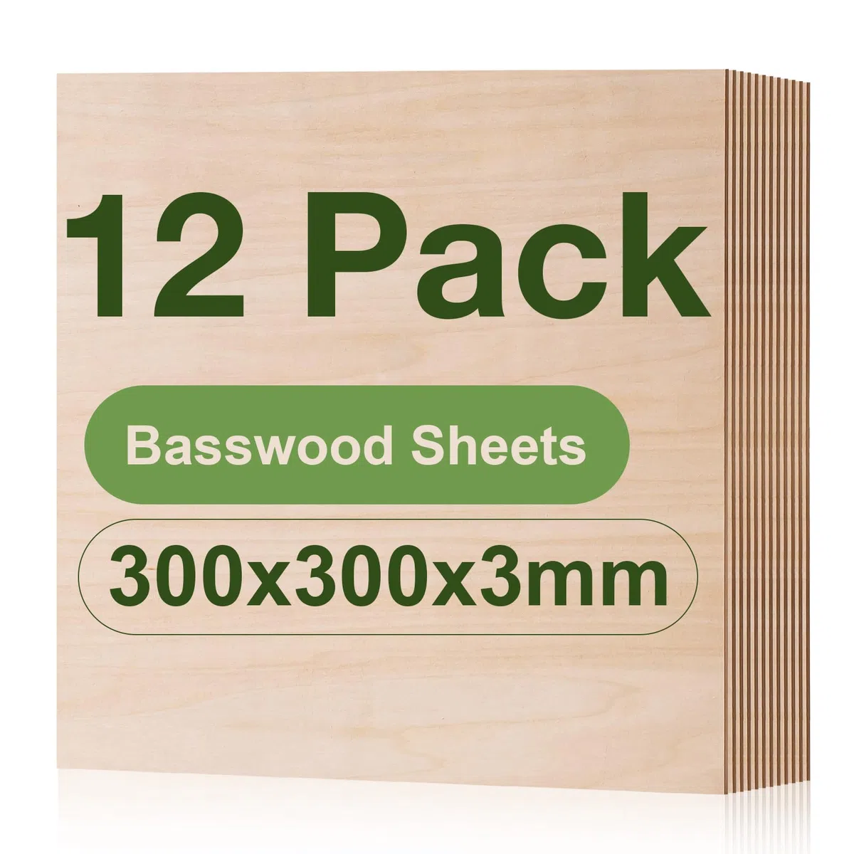 ROBOTIME Tablero Madera Contrachapada 3mm 30×30cm 12 Piezas Linden Tablero de Madera a Medida Para Bricolaje,Pirograbado Corte por Laser CNC Router Modelado