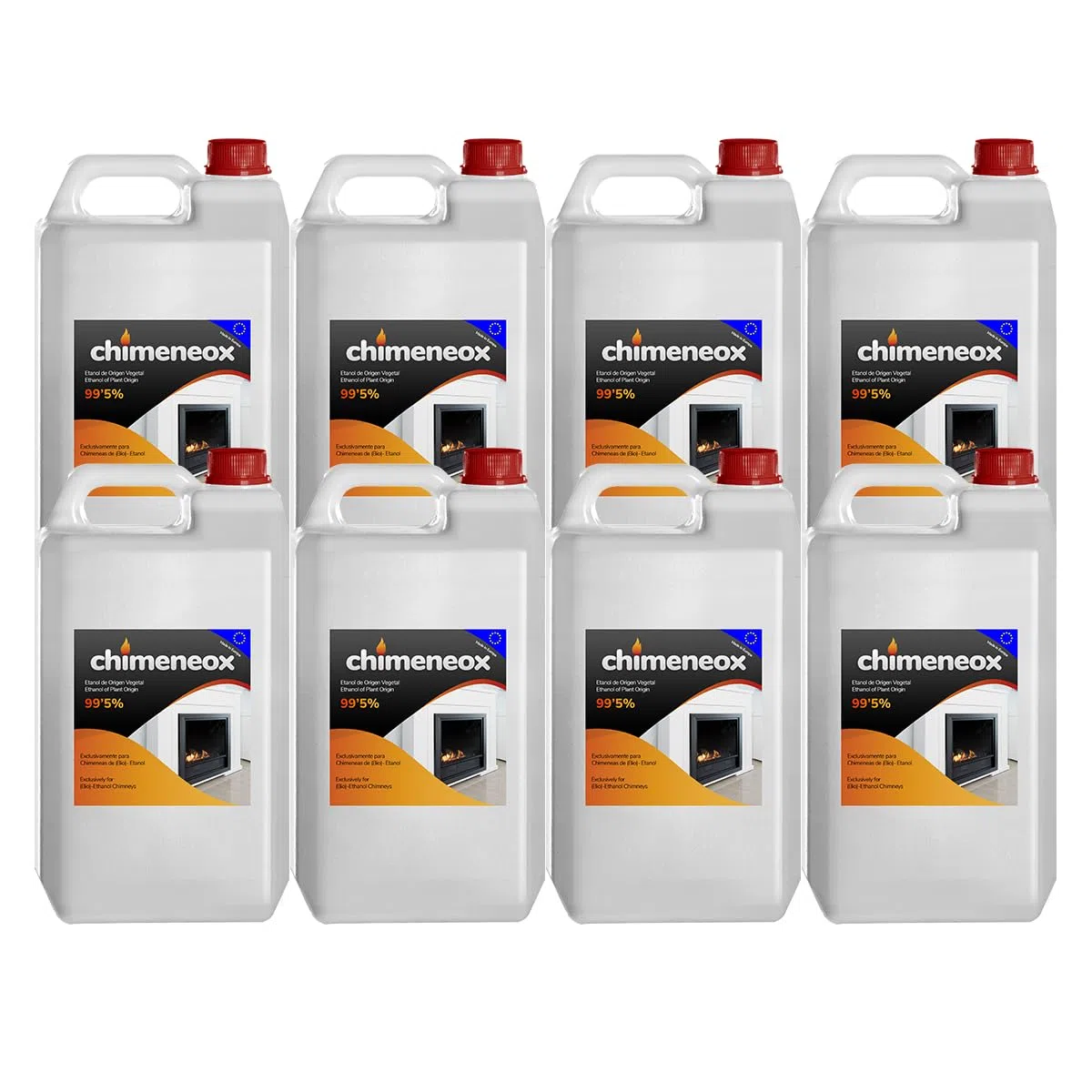 8 x 2,5L Chimeneox - Bioetanol 99,5% para chimeneas - sin humo - alta combustión
