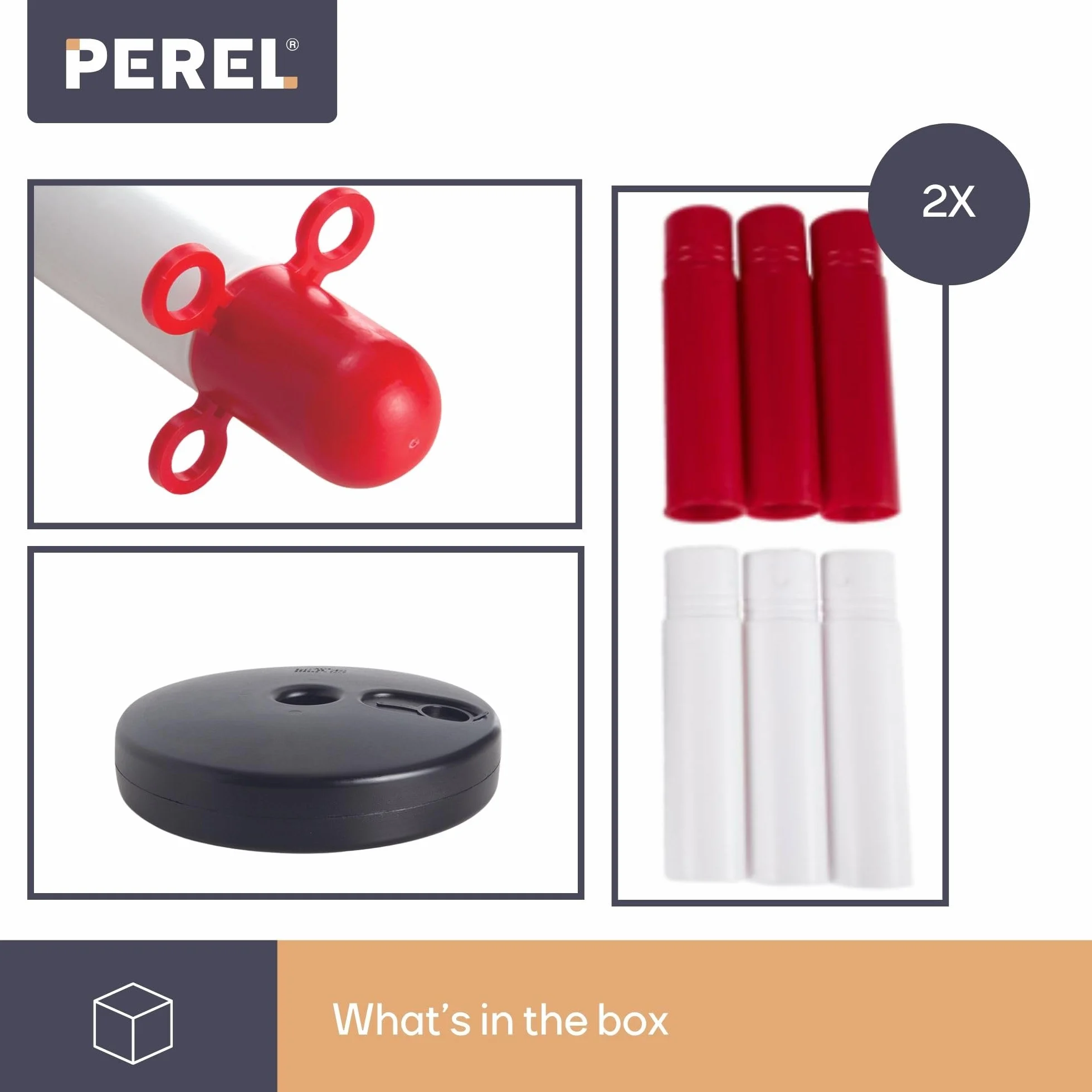 Perel Set de postes PVC 2 piezas rojo blanco 90 cm base rellenable con arena o agua conectables para eventos aparcamientos hostelería y espacios públicos