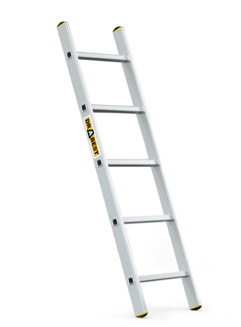 DRABEST PRO Serie Escalera de mano Escalera de aluminio de 5 peldaños con ganchos, capacidad de carga de 150 kg, patas antideslizantes, peso ligero, resistente a la corrosión, EN131
