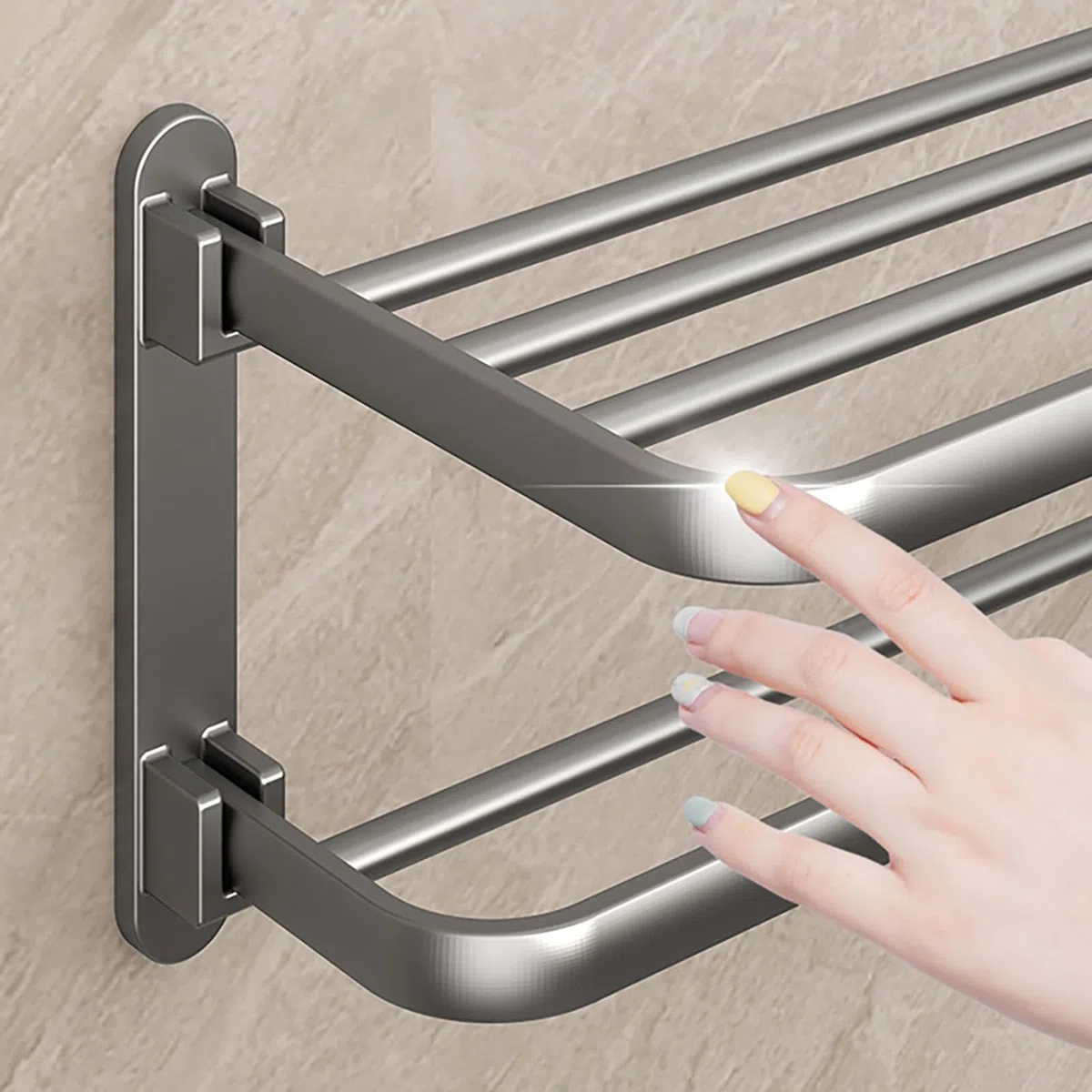 Toalleros de baño sin Taladro,Toallero de Pared para Colgar en la Pared Adhesivo,Toalleros de baño, Aluminio, Negro, 58cm