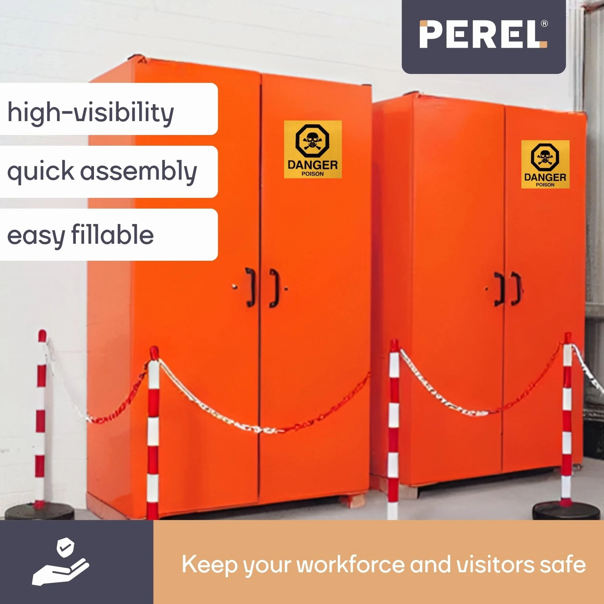 Perel Set de postes PVC 2 piezas rojo blanco 90 cm base rellenable con arena o agua conectables para eventos aparcamientos hostelería y espacios públicos