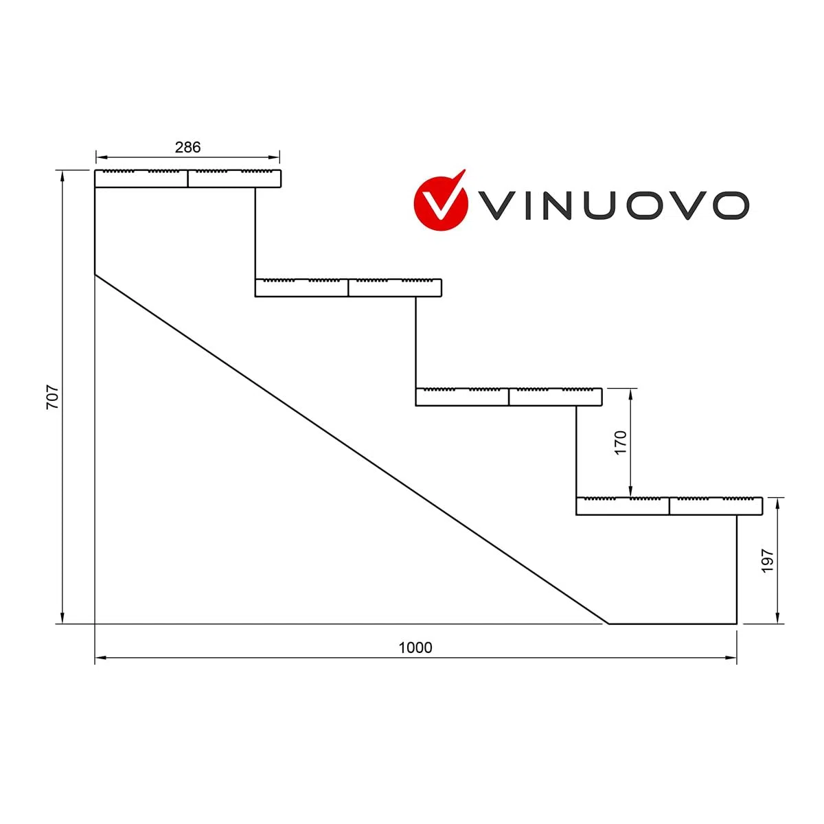 Escalera exterior de madera, de 2 a 7 peldaños, kit listo para usar, de madera, para jardín, balcón y terraza ( 4 peldaños con contrahuellas, 100 cm)