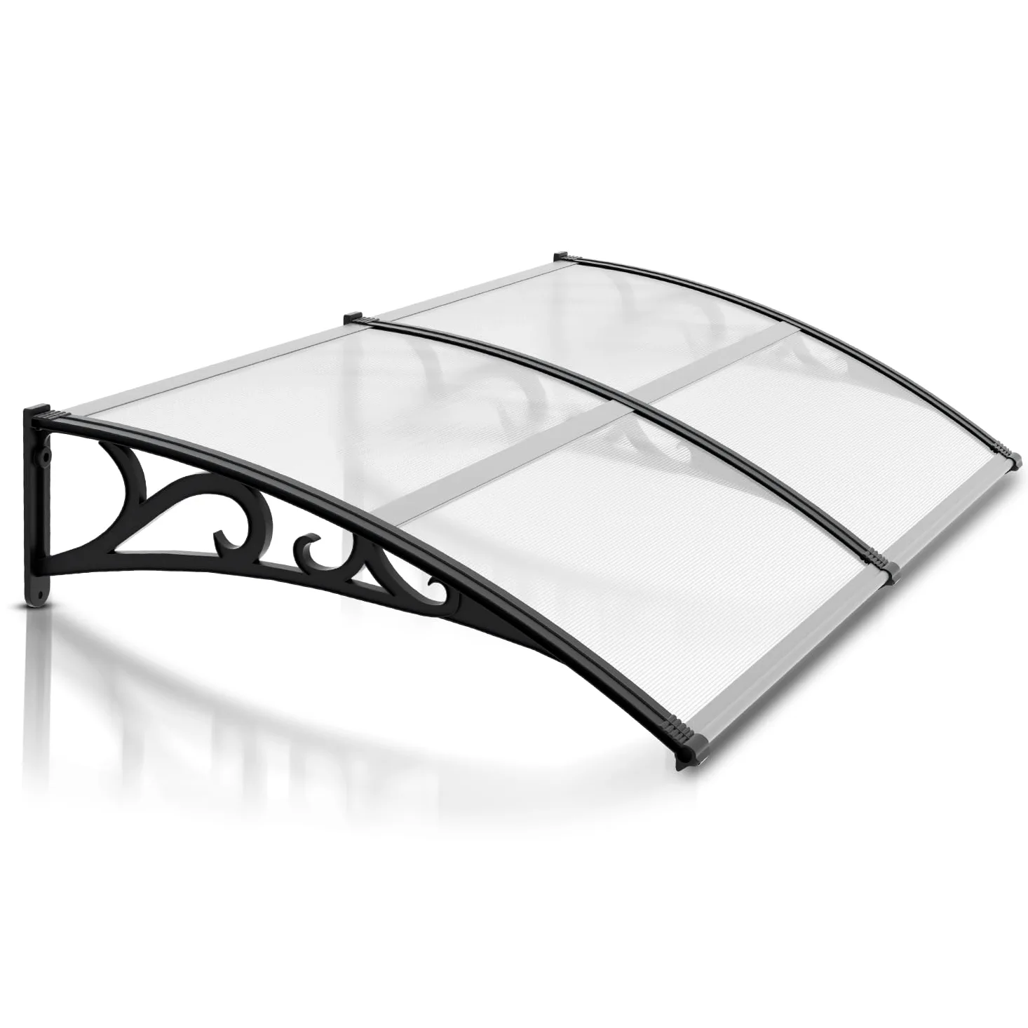 Toldo para Puerta de Entrada con sección Lateral, 100x200cm, Marquesina Transparente de policarbonato de 6 mm y Aluminio, marquesina de Puerta para protección Exterior contra la Lluvia