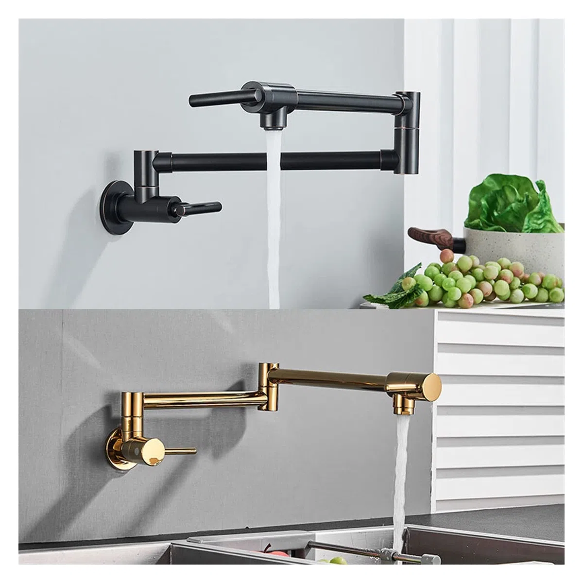 Grifo de llenado de ollas Grifo de cocina de latón Oro cepillado Sing Fregadero de cocina frío Grifo de agua Grifo monomando Grifo de rotación 360 Montado en la pared ( Color : Chrome A , Size : Y )
