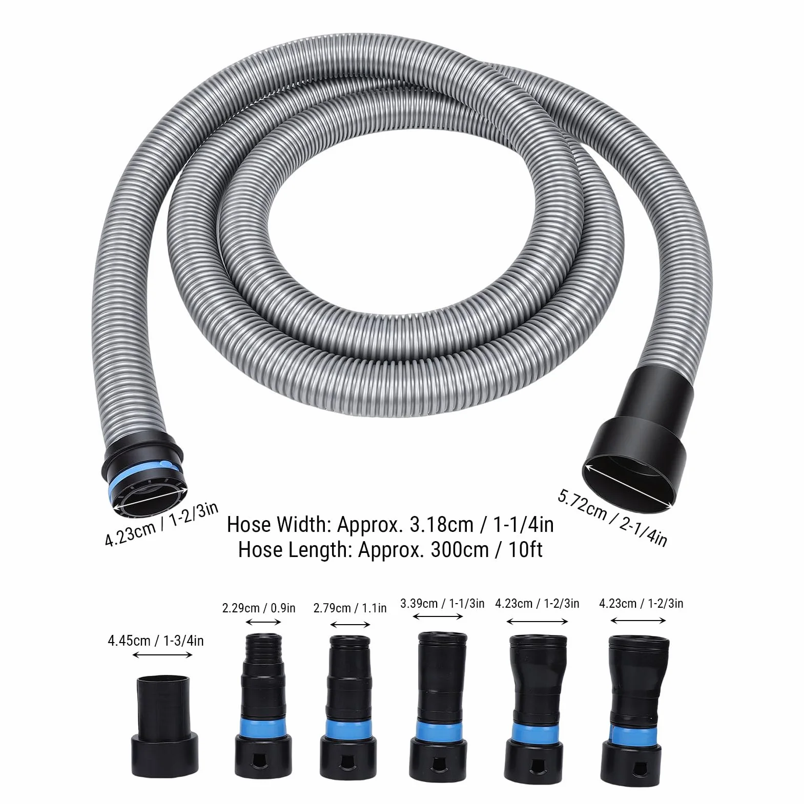 Fabater Kit de Manguera de Recolección de Polvo, Manguera de Aspiradora de 1 1/4 Pulgadas X 10 Pies con 6 Adaptadores y de Rápido, Compatible con la Mayoría de Herramientas