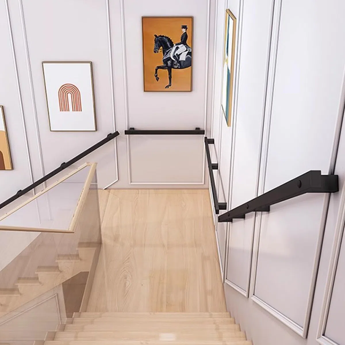 Pasamanos de pared para escaleras exteriores o interiores, 1m 1,5m 2m 2,5m 3m 6m barandilla de escalera antideslizante de hierro forjado moderno, barra de apoyo de tubo cuadrado negro(120cm)