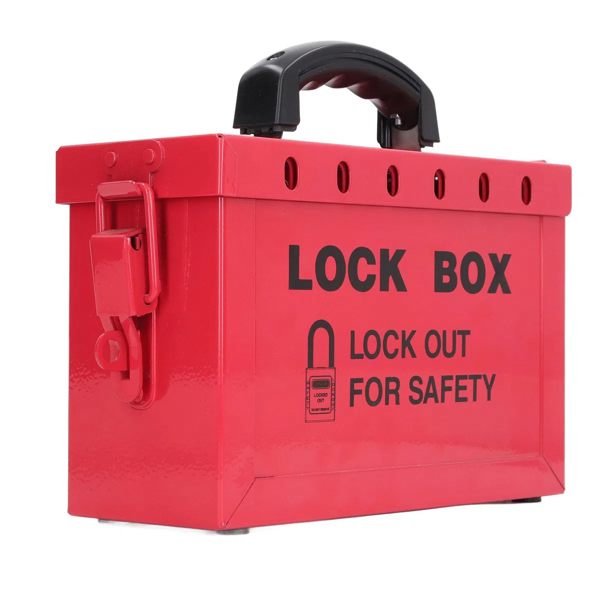 Caja de Bloqueo de Grupo de Etiquetado y Bloqueo, Caja de Candado de Seguridad Portátil, Caja LOTO con Tapa con Bisagras y Pestillo, Caja de Bloqueo Roja de Acero Inoxidable
