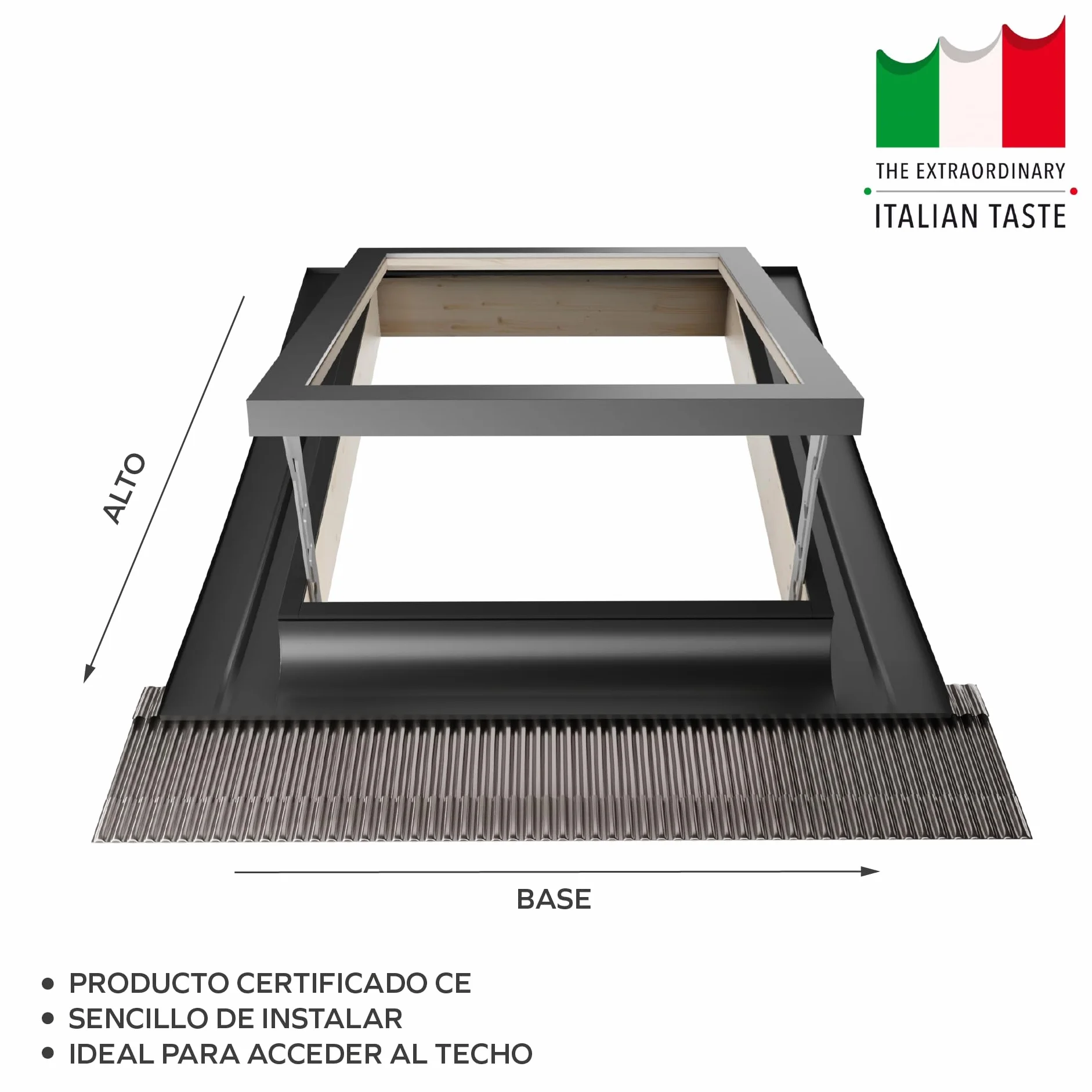 Emica - Claraboya abertura Vasistas en Aluminio | Línea Best Vidrio Antigranizo y Seguridad Interna 4T-9-4T | Tirador con 4 posiciones de apertura | Ventanas para Tejados (48x72 Base x Alto)