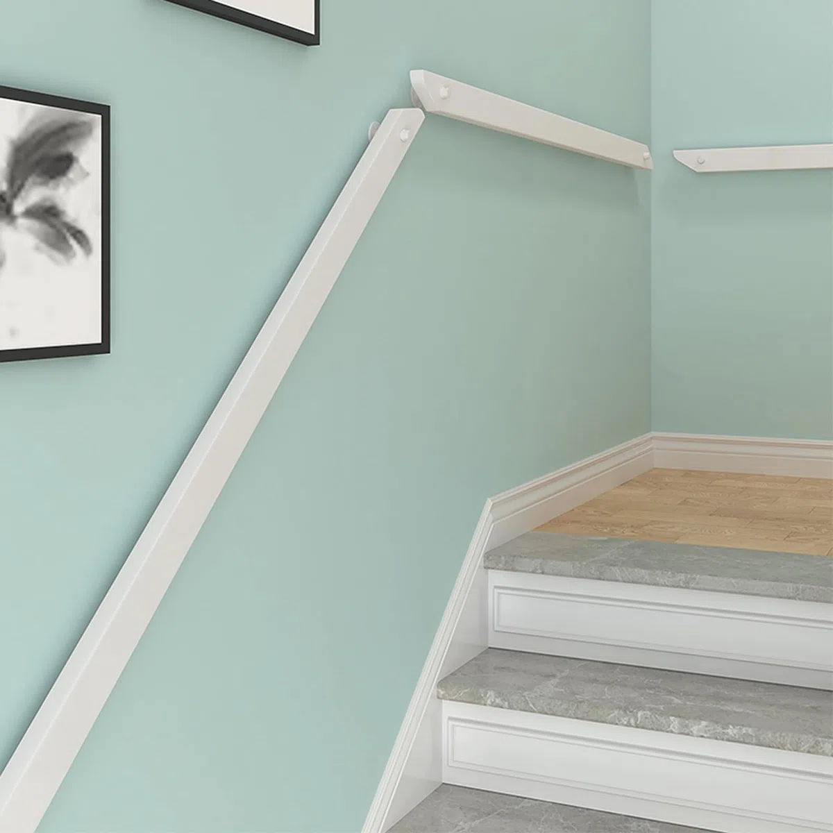 Pasamanos Escalera Madera, Barandilla de escalera antideslizante con soportes, Contra la Pared Kit de Barra de Agarre de Seguridad Para Ancianos y Niños, para Pasillo Villa Loft (White, 150cm)